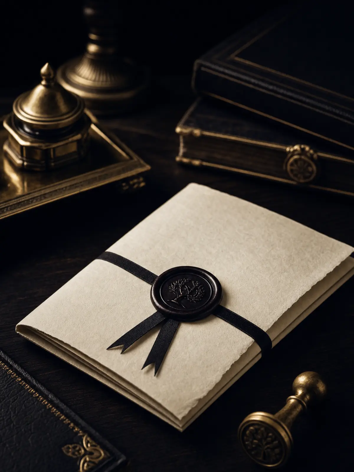 Sceau de cire notarial avec ruban sur un acte de donation, illustration.
