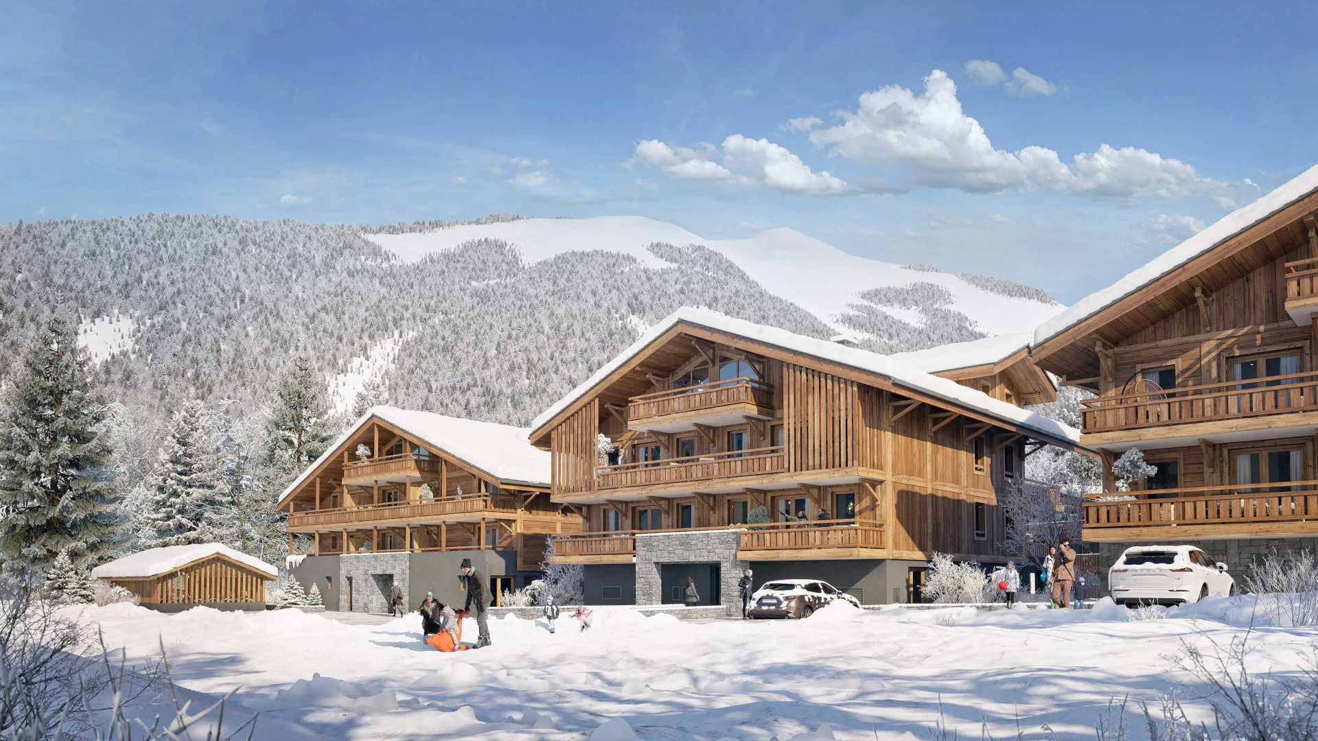Résidence neuve de standing en Alpes ou au bord d’un lac, illustration du type de bien évoqué dans le cas.